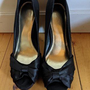 Black satin high heels